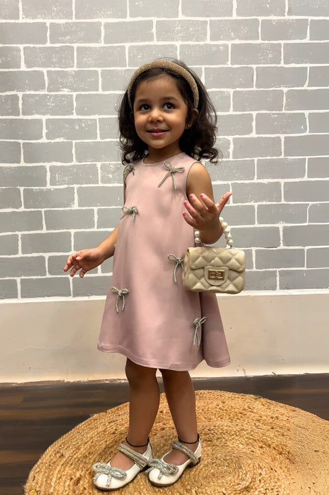 Pre-Order: Onion Pink Dress with Stone Bows
