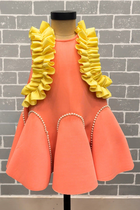 Pre-Order: Peach Neoprene A - Line Dress