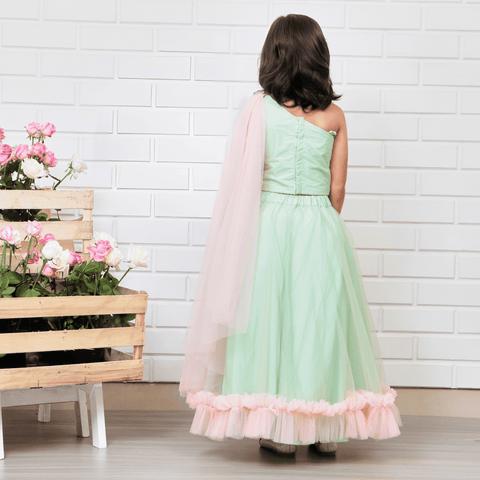 Pre-Order: Pista Green Embroidered Ghaghra Choli