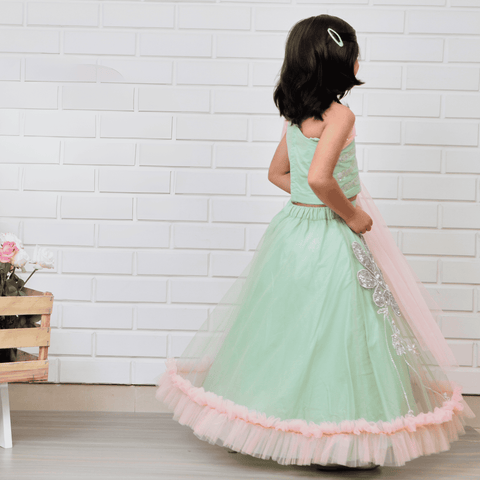 Pre-Order: Pista Green Embroidered Ghaghra Choli