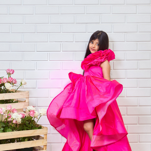 Pre-Order: Pink Silk Ruffled Gown