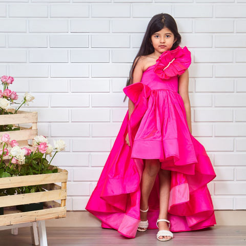 Pre-Order: Pink Silk Ruffled Gown