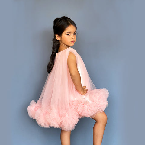 Pre-Order: Peach Pompom Flared Dress
