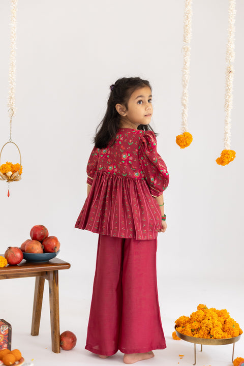 Pre-Order: Red Stripes   printed muslin top and palazzo set -set of 2