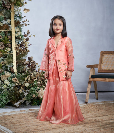 Pre-Order: Peach Bumble Bee Jacket Sharara Set