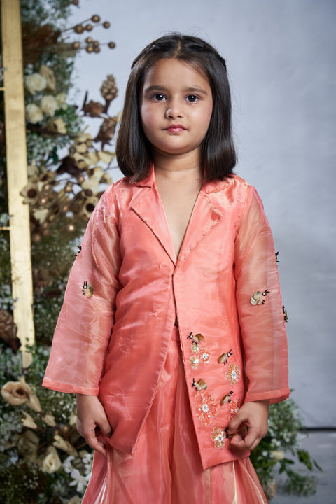 Pre-Order: Peach Bumble Bee Jacket Sharara Set