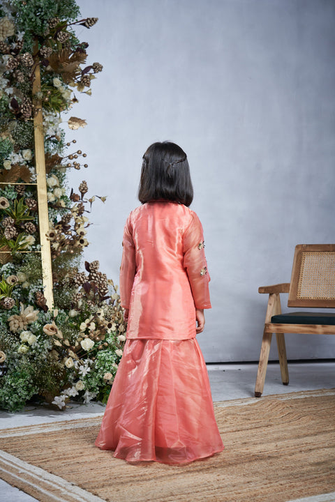 Pre-Order: Peach Bumble Bee Jacket Sharara Set