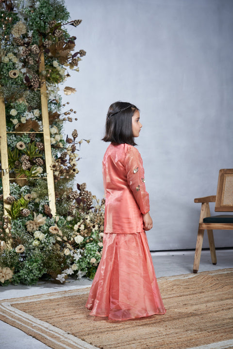 Pre-Order: Peach Bumble Bee Jacket Sharara Set