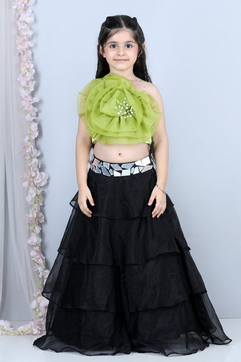 Pre-Order: Organza Flower Detailing Blouse with Lehenga