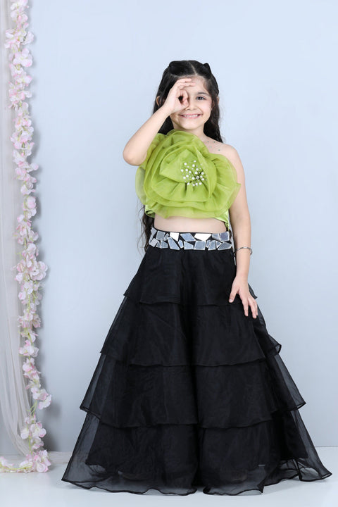 Pre-Order: Organza Flower Detailing Blouse with Lehenga