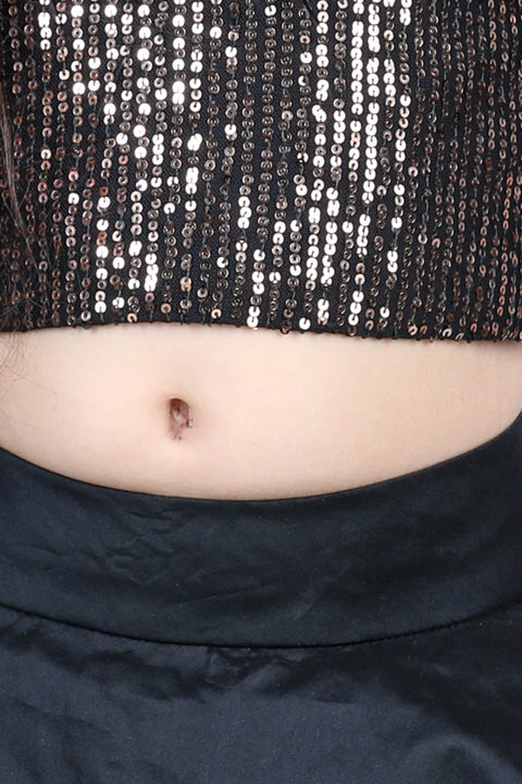 Pre-Order: Sequence Blouse with Fur and Lehenga with cut work