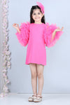 Pre-Order:Short Dress with Tulle Sleeves-Pink