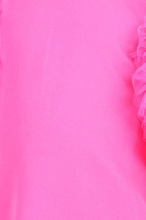Pre-Order:  Short Dress with Tulle Sleeves-Pink