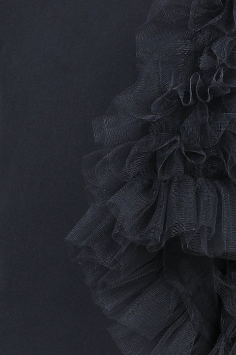 Pre-Order:  Short Dress with Tulle Sleeves-Black