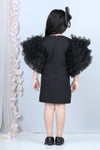 Pre-Order:Short Dress with Tulle Sleeves-Black
