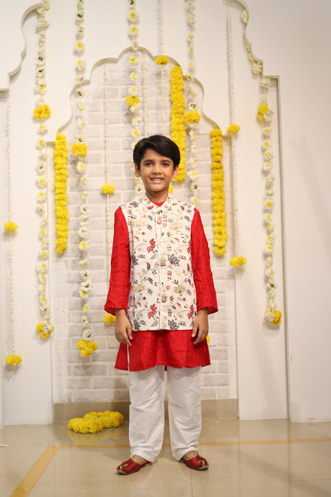 Pre-Order: Embroidered Cotton Jacket with Kurta and Pajama