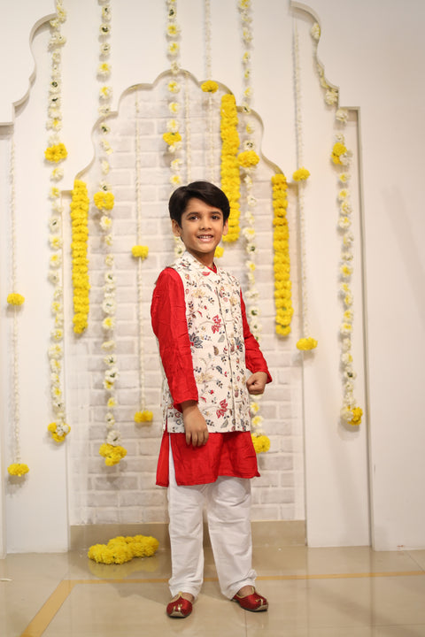 Pre-Order: Embroidered Cotton Jacket with Kurta and Pajama