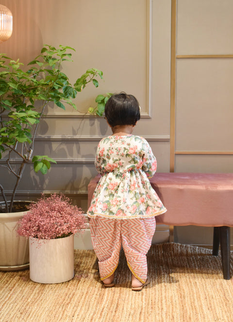 Pre Order:  Pink Floral Print Peplum and Dhoti