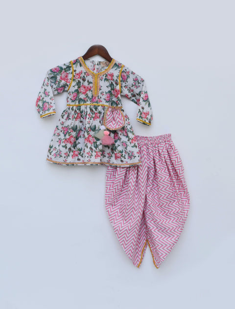 Pre Order:  Pink Floral Print Peplum and Dhoti