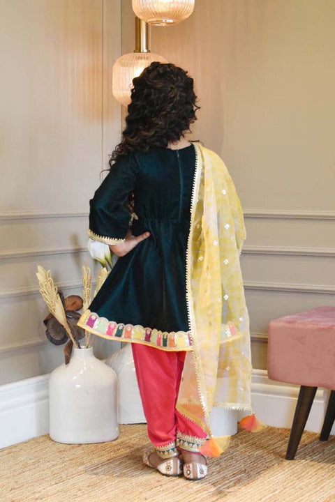 Pre-Order: Teal Blue Velvet Kurti With Pant