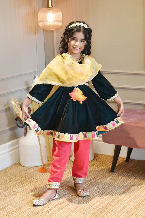 Pre-Order: Teal Blue Velvet Kurti With Pant