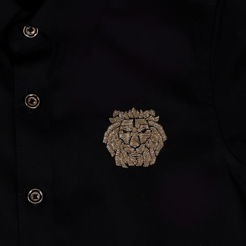 Pre-Order: Geometric Lion Motif Shirt-Black