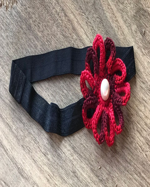 Loop Flower Elastic Hairband - Shaded Red