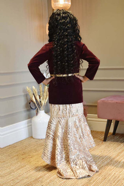 Pre-Order: Fawn Sequins Embroidery Gown and Velvet Jacket