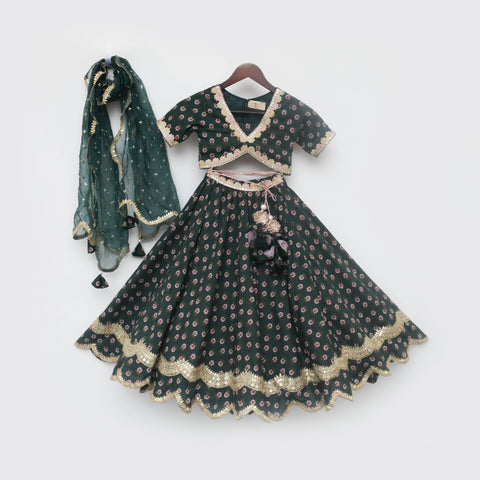 Pre Order: Green Printed Lehenga Choli and Dupatta
