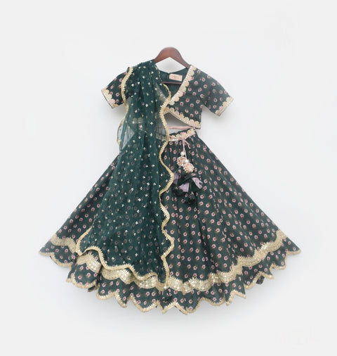 Pre Order: Green Printed Lehenga Choli and Dupatta