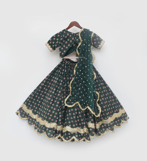 Pre Order: Green Printed Lehenga Choli and Dupatta