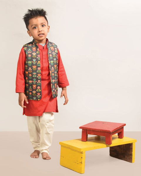 Pre-Order: Red Grey Floral Jacket Set