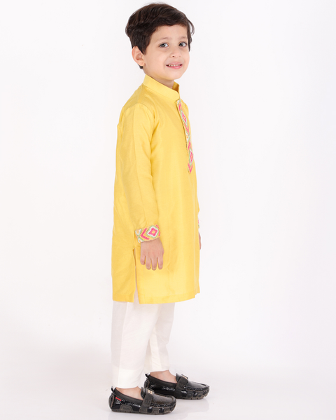 Pre-Order: Yellow knot Embroidered Kurta Churidar