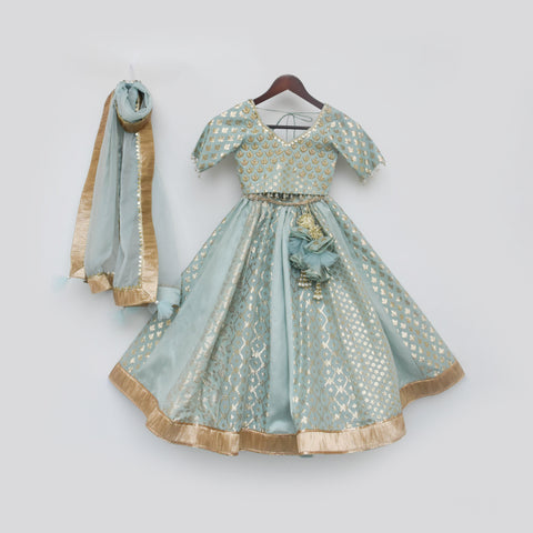 Pre Order: Blue Chanderi Lehenga Choli and Dupatta