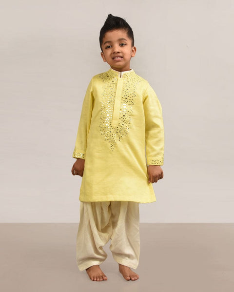Pre-Order: Yellow Mirror Embroidered Kurta Patiala