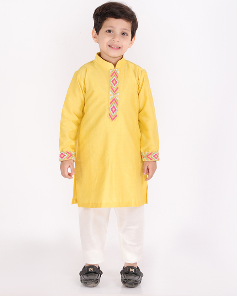 Pre-Order: Yellow knot Embroidered Kurta Churidar