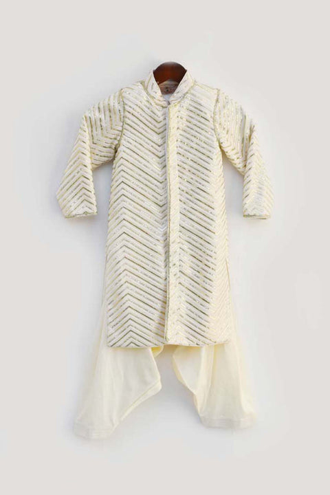 Pre-Order: Off white Embroidery Achkan with Salwar