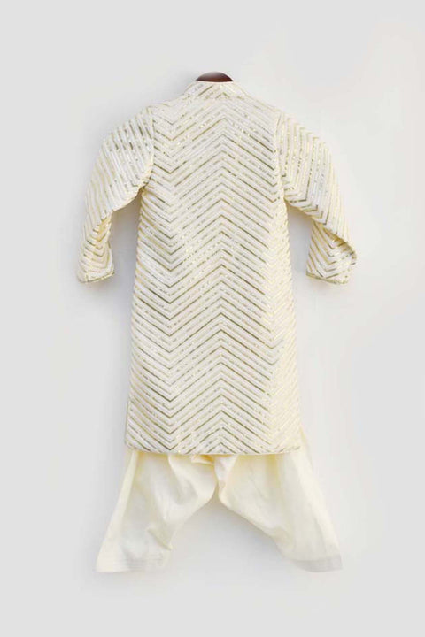 Pre-Order: Off white Embroidery Achkan with Salwar