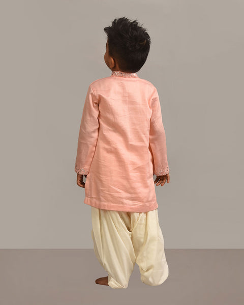 Pre-Order: Peach Mirror Embroidered Kurta Patiala