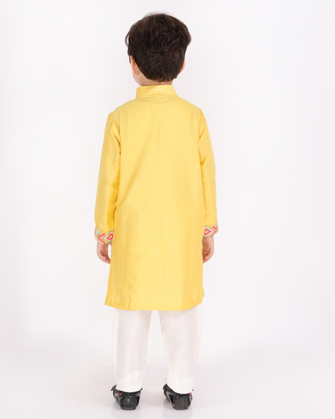 Pre-Order: Yellow knot Embroidered Kurta Churidar