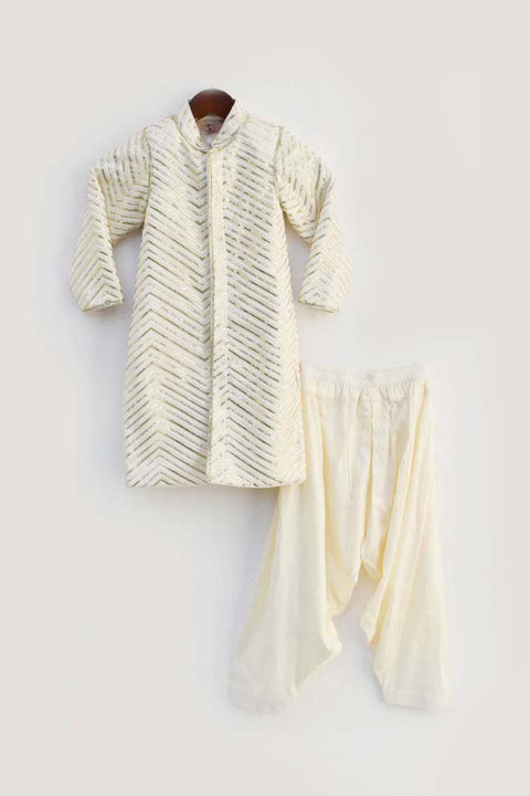 Pre-Order: Off white Embroidery Achkan with Salwar