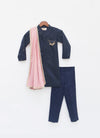 Pre Order: Blue Silk Ajkan with Pant and Pink Stole