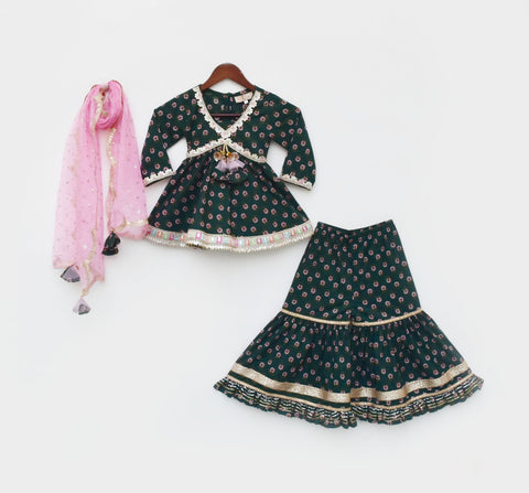 Pre Order: Green Printed Kurti Sharara