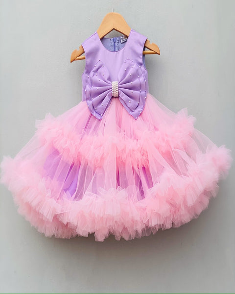 Pre-Order: Purple Dress with embellished Bow and Pink Flares