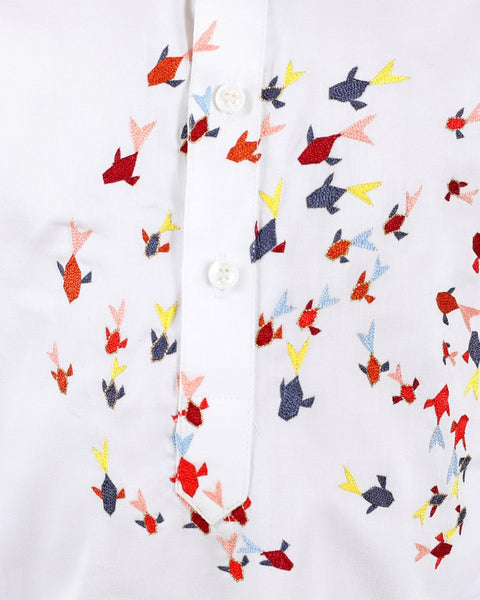 Pre-Order: Sprinkled Fish Embroidered Kurta-White
