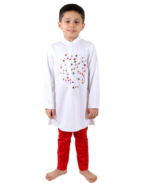 Pre-Order: Sprinkled Fish Embroidered Kurta-White