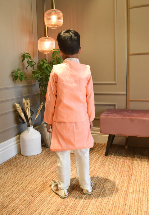 Pre Order: Peach Silk Kurta Jacket and Churidar