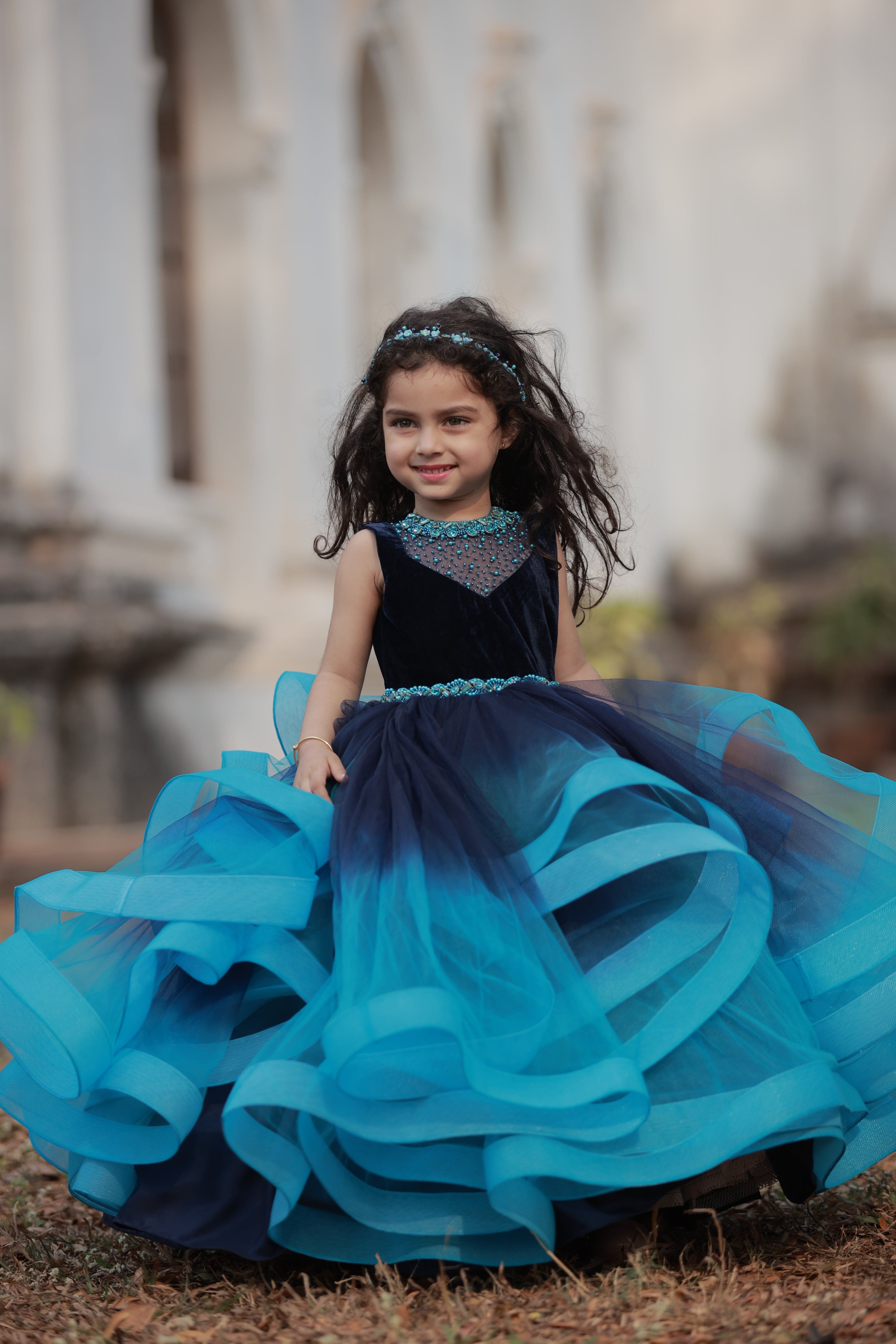 Aqua Blue Shaded Flared Gown – 101 Hues
