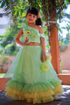 Pre-Order: Sunflower one shouldered Green Top with tiered Lehenga