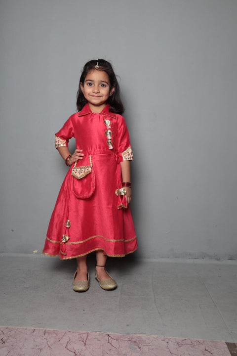 Pre-Order: Red Tassel Work Flaired Dress With Attached Purse